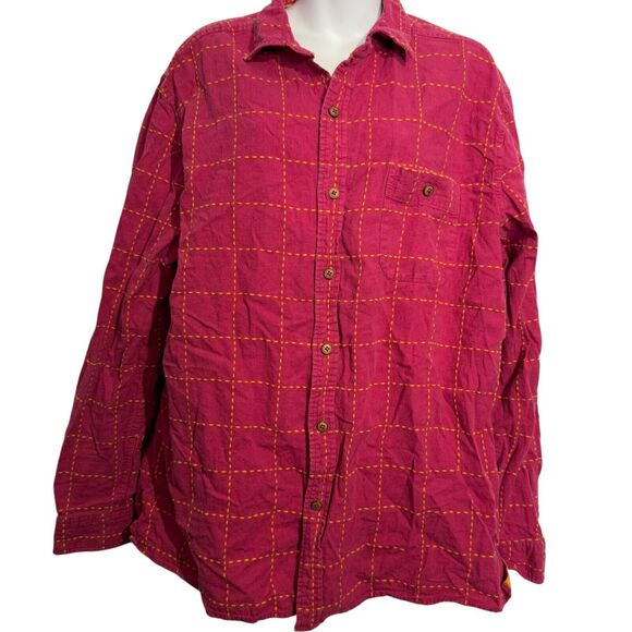 The Territory Ahead Tops - The Territory Ahead Womens Pink Linen Embroidered Plaid Button Up Shirt Top XL